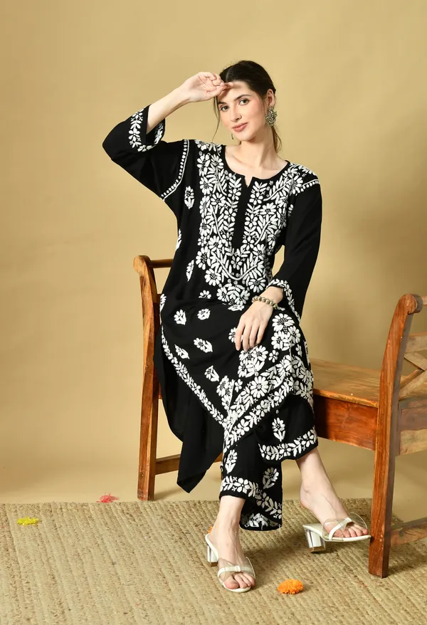 Hand_Embroidered_Chikankari_Soft_Rayon_Plazo_Set_-Black