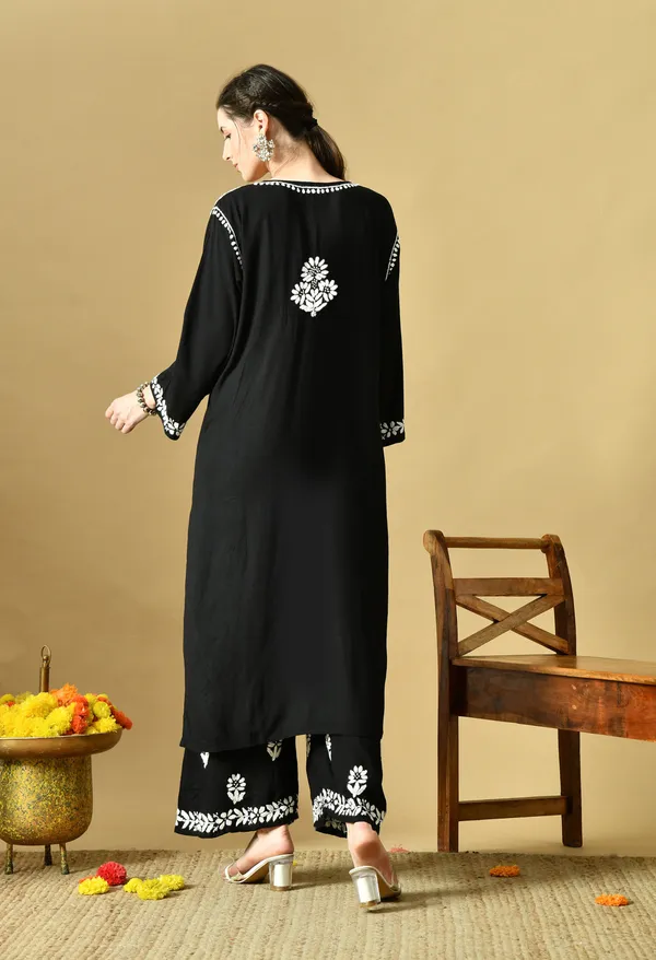 Hand_Embroidered_Chikankari_Soft_Rayon_Plazo_Set_-Black