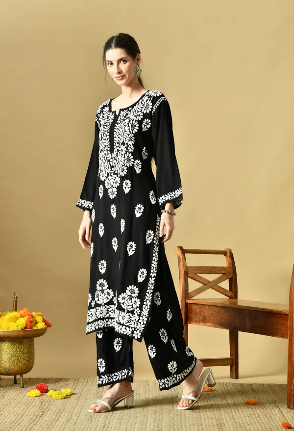 Hand_Embroidered_Chikankari_Soft_Rayon_Plazo_Set_-Black