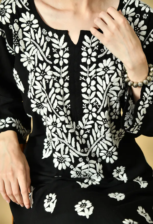 Hand_Embroidered_Chikankari_Soft_Rayon_Plazo_Set_-Black