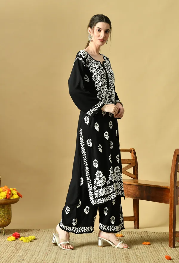Hand_Embroidered_Chikankari_Soft_Rayon_Plazo_Set_-Black