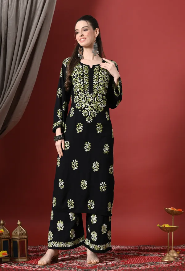 Syrish_Elegance_Handcrafted_Rayon_Chikankari_Set-Green