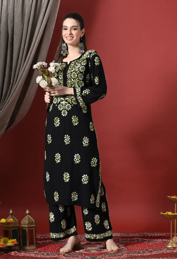 Syrish_Elegance_Handcrafted_Rayon_Chikankari_Set-Green