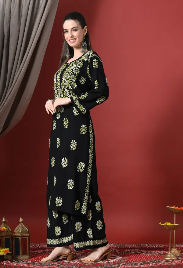 Syrish_Elegance_Handcrafted_Rayon_Chikankari_Set-Green