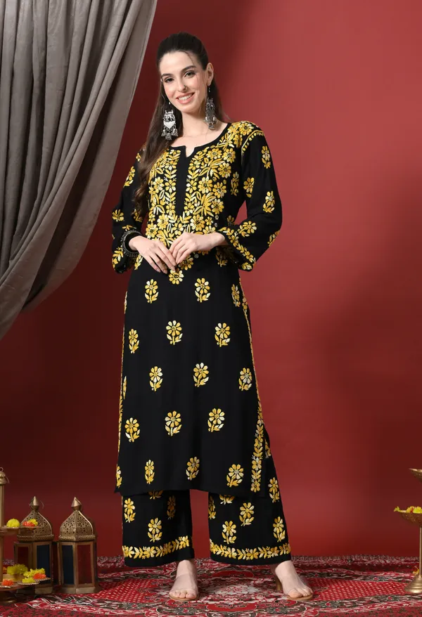 Syrish_Elegance_Handcrafted_Rayon_Chikankari_Set-Yellow