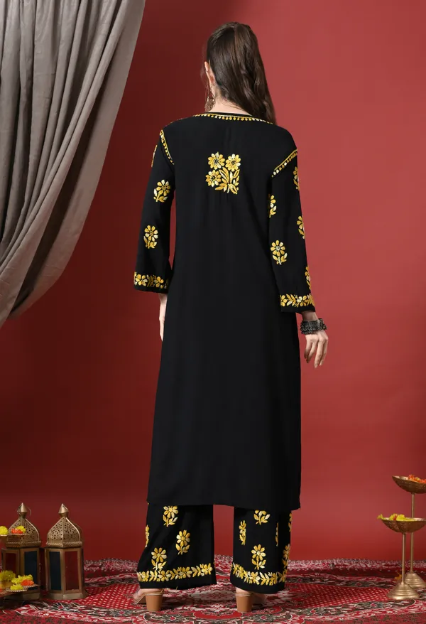 Syrish_Elegance_Handcrafted_Rayon_Chikankari_Set-Yellow