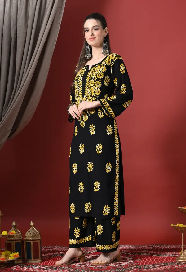 Syrish_Elegance_Handcrafted_Rayon_Chikankari_Set-Yellow