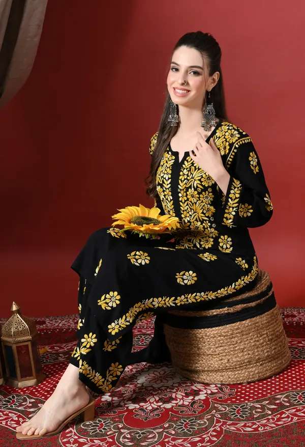 Syrish_Elegance_Handcrafted_Rayon_Chikankari_Set-Yellow