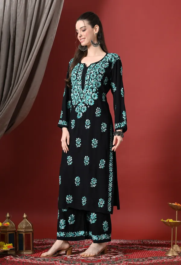 Syrish_Elegance_Handcrafted_Rayon_Chikankari_Set-Blue