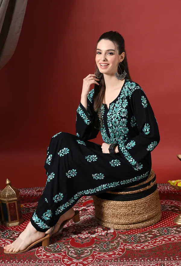 Syrish_Elegance_Handcrafted_Rayon_Chikankari_Set-Blue