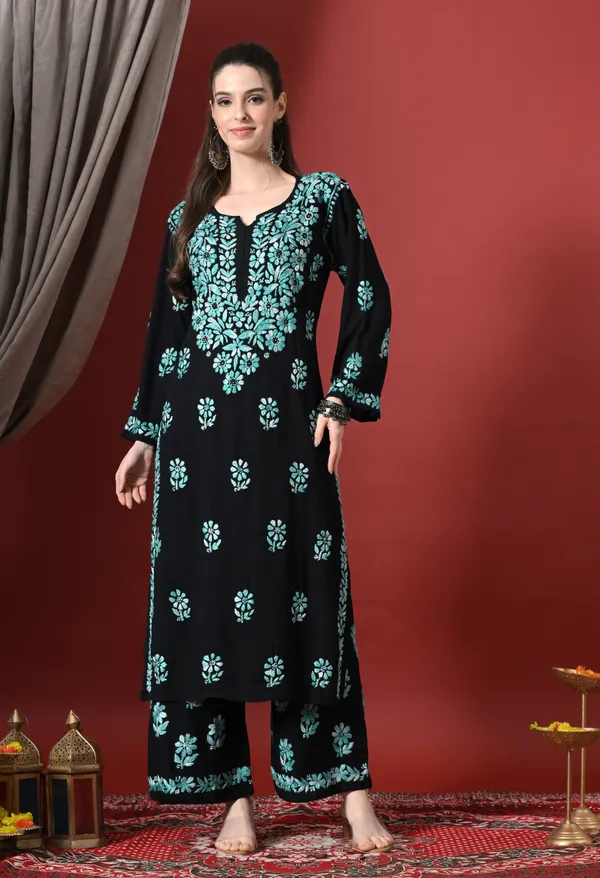 Syrish_Elegance_Handcrafted_Rayon_Chikankari_Set-Blue