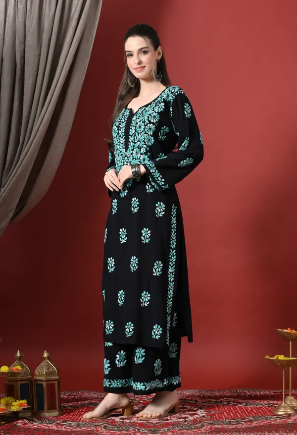 Syrish_Elegance_Handcrafted_Rayon_Chikankari_Set-Blue