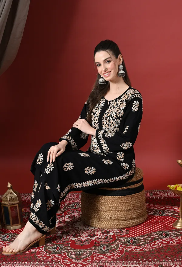 Syrish_Elegance_Handcrafted_Rayon_Chikankari_Set-Orange