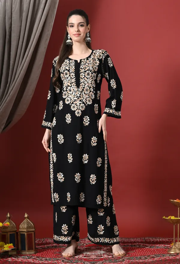 Syrish_Elegance_Handcrafted_Rayon_Chikankari_Set-Orange
