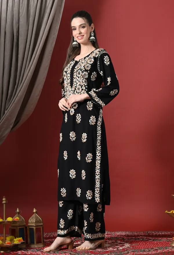 Syrish_Elegance_Handcrafted_Rayon_Chikankari_Set-Orange