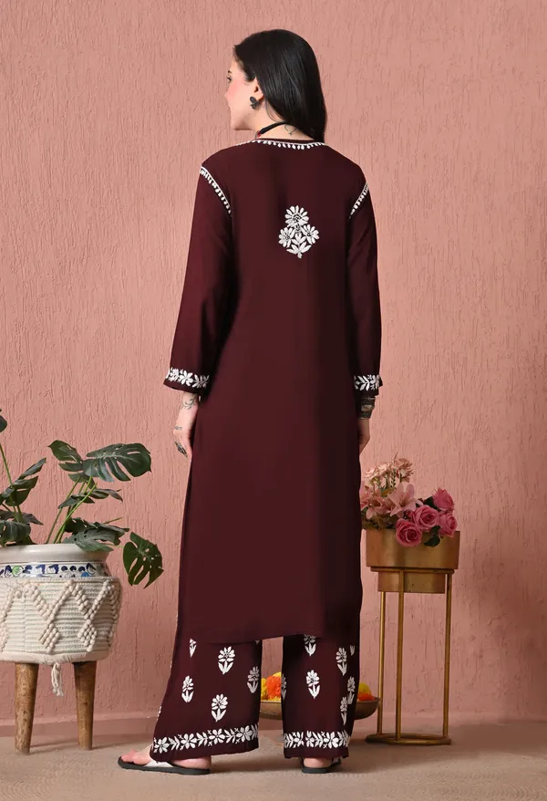 Syrish_Brown_Bloom_Hand_Embroidered_Chikankari_Rayon_Kurta_Set