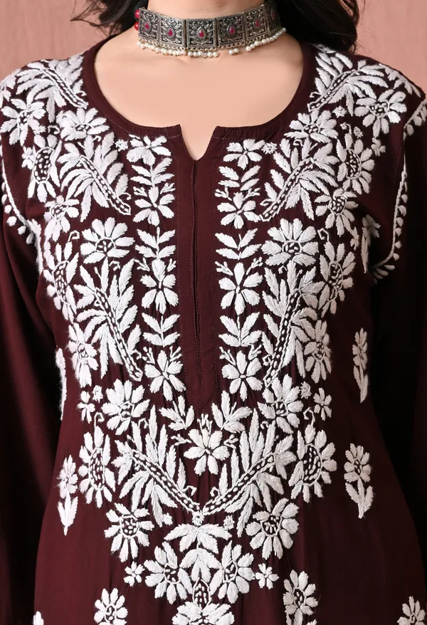 Syrish_Brown_Bloom_Hand_Embroidered_Chikankari_Rayon_Kurta_Set