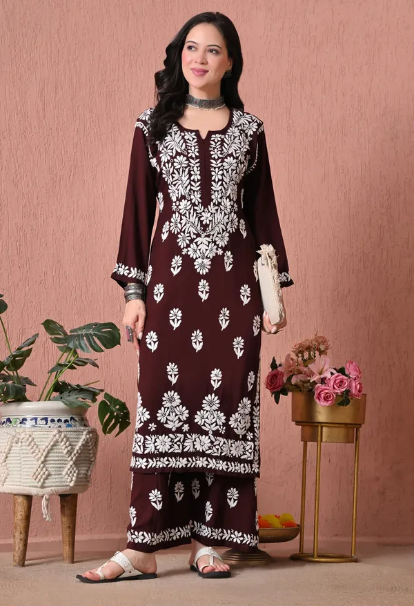 Syrish_Brown_Bloom_Hand_Embroidered_Chikankari_Rayon_Kurta_Set