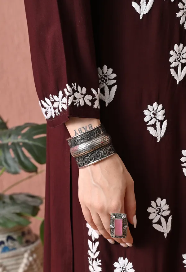 Syrish_Brown_Bloom_Hand_Embroidered_Chikankari_Rayon_Kurta_Set