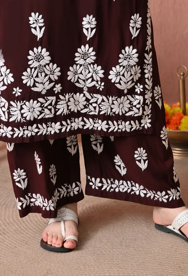 Syrish_Brown_Bloom_Hand_Embroidered_Chikankari_Rayon_Kurta_Set