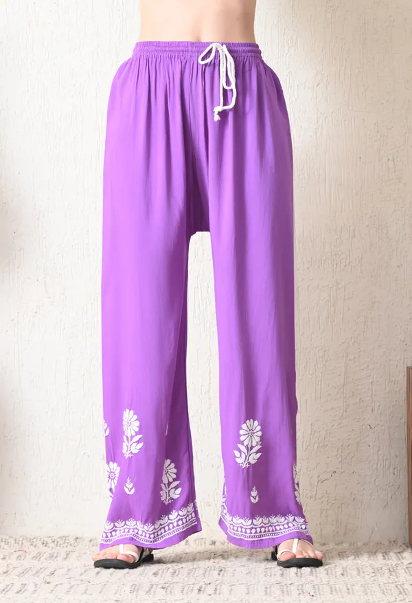 Purple_Rayon_Hand_Embroidered_Chikankari_Kurta_&_PLazo_Set_with_Floral_Motifs