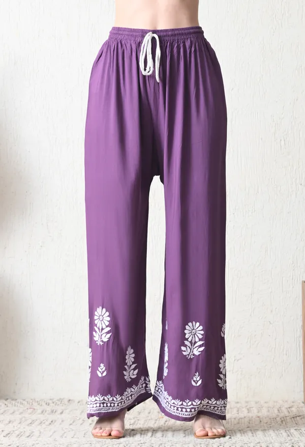 Mauve_Purple_Rayon_Hand_Embroidered_Chikankari_Kurta_&_PLazo_Set_with_Floral_Motifs