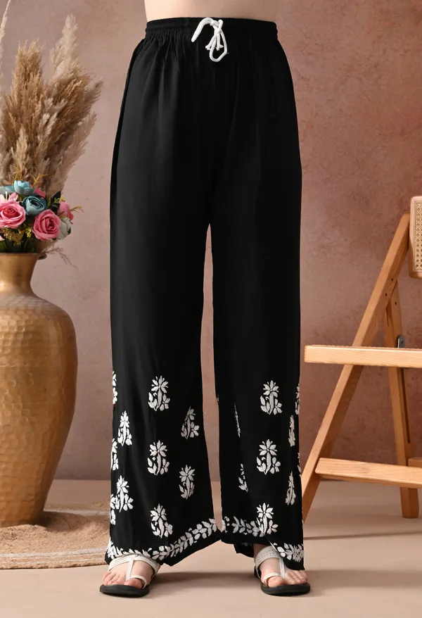 Black_Hand_Embroidered_Chikankari_Rayon_Kurta_Palazzo_Set