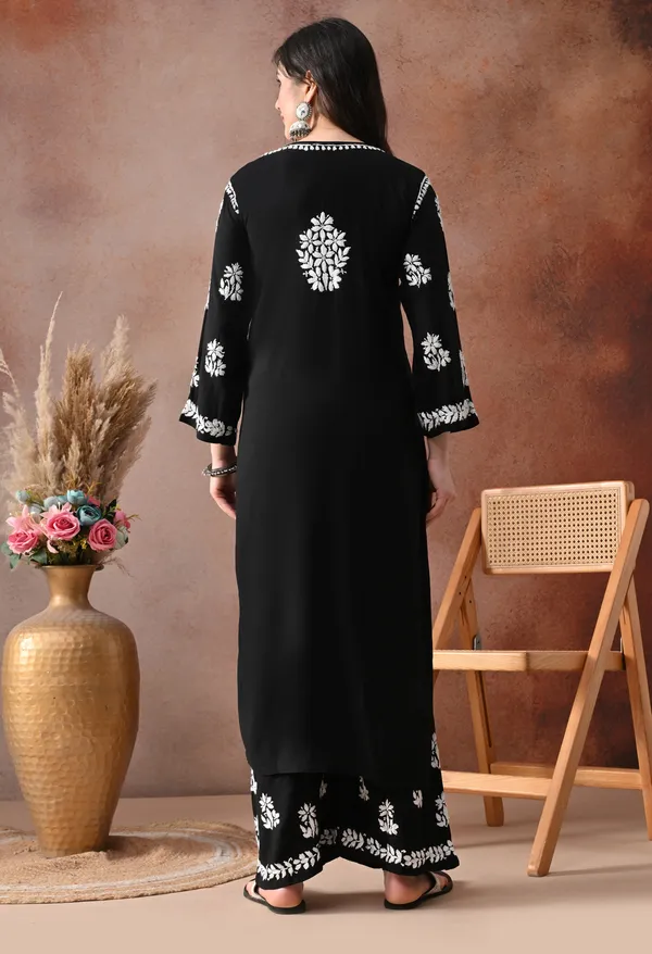Black_Hand_Embroidered_Chikankari_Rayon_Kurta_Palazzo_Set