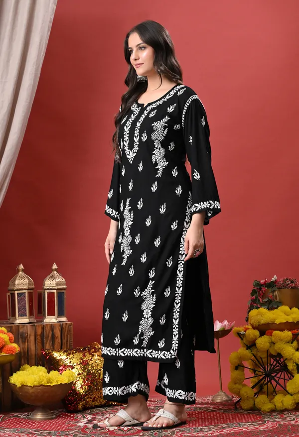 Syrish_Black_Hand_Embroidered_Chikankari_Rayon_Kurta_Palazzo_Set