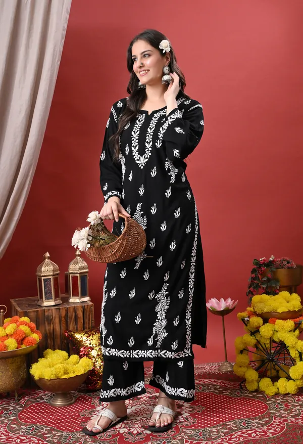 Syrish_Black_Hand_Embroidered_Chikankari_Rayon_Kurta_Palazzo_Set