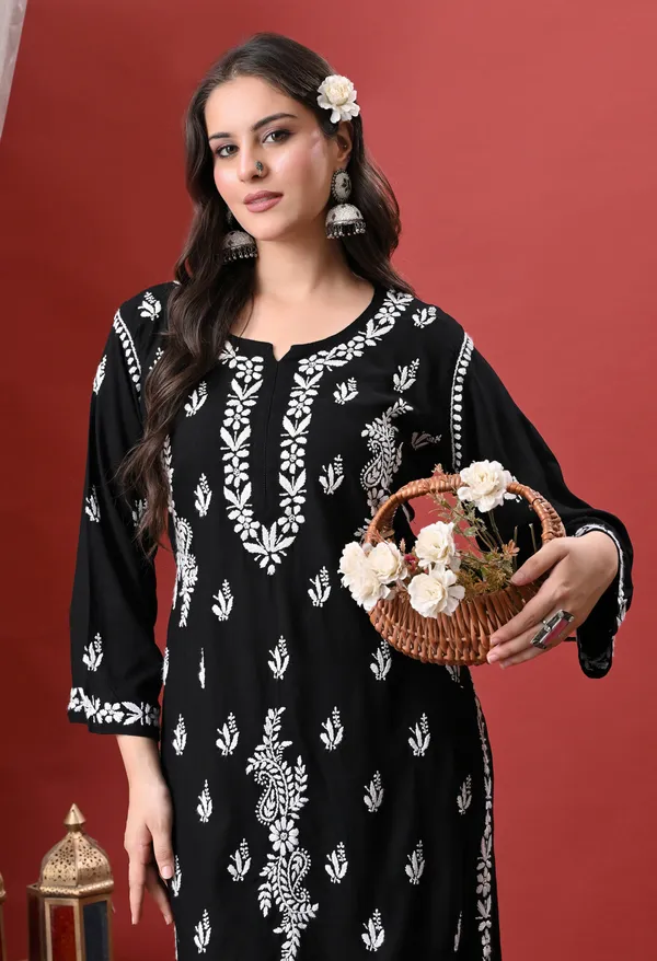 Syrish_Black_Hand_Embroidered_Chikankari_Rayon_Kurta_Palazzo_Set