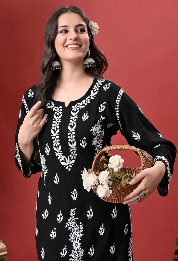 Syrish_Black_Hand_Embroidered_Chikankari_Rayon_Kurta_Palazzo_Set