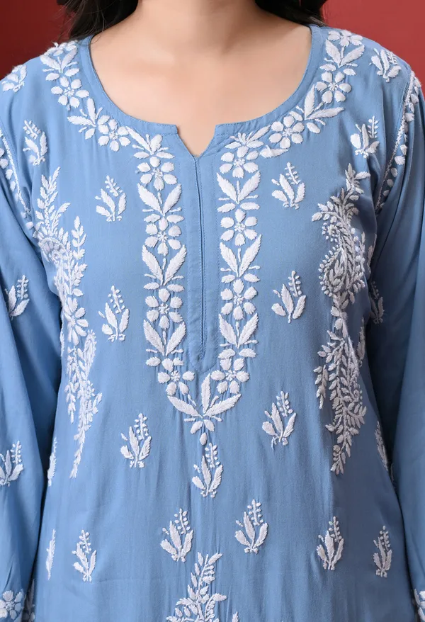 Syrish_Blue_Hand_Embroidered_Chikankari_Rayon_Kurta_Palazzo_Set