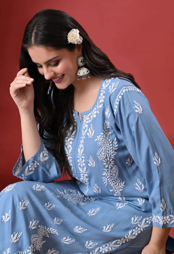 Syrish_Blue_Hand_Embroidered_Chikankari_Rayon_Kurta_Palazzo_Set
