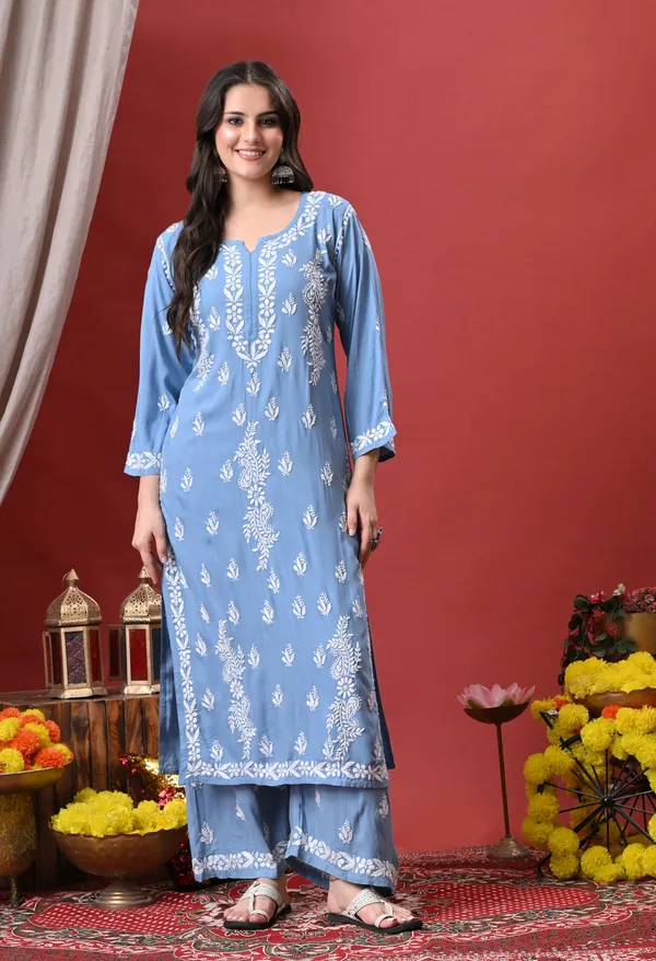 Syrish_Blue_Hand_Embroidered_Chikankari_Rayon_Kurta_Palazzo_Set