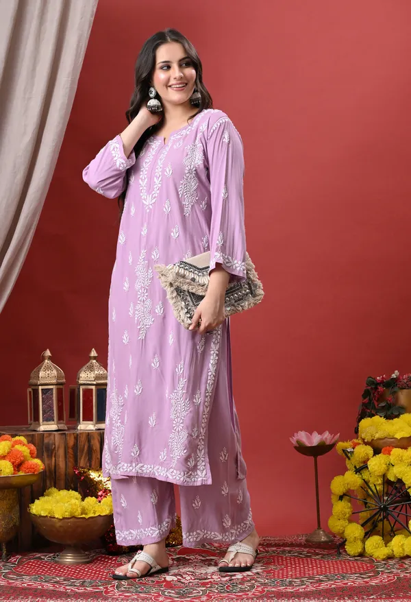 Syrish_Lavender_Hand_Embroidered_Chikankari_Rayon_Kurta_Palazzo_Set