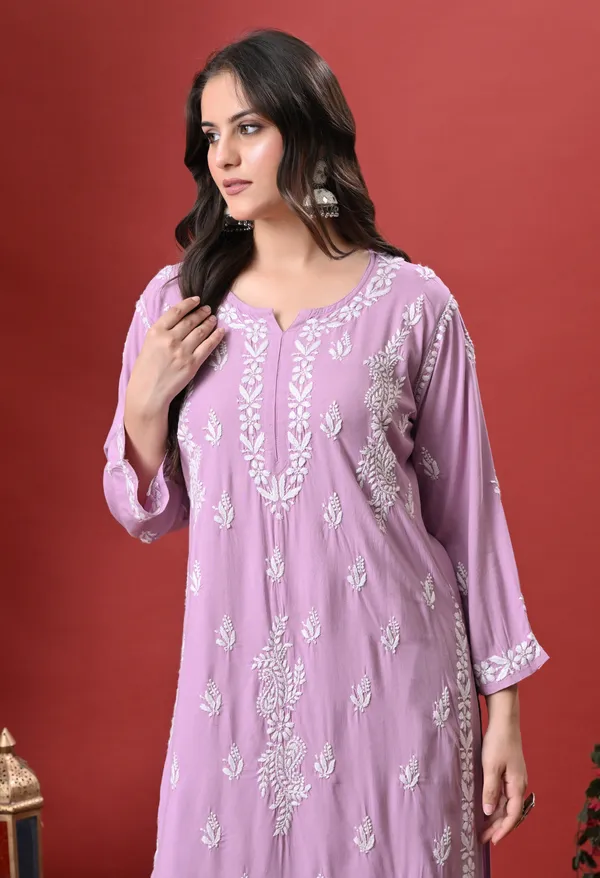Syrish_Lavender_Hand_Embroidered_Chikankari_Rayon_Kurta_Palazzo_Set