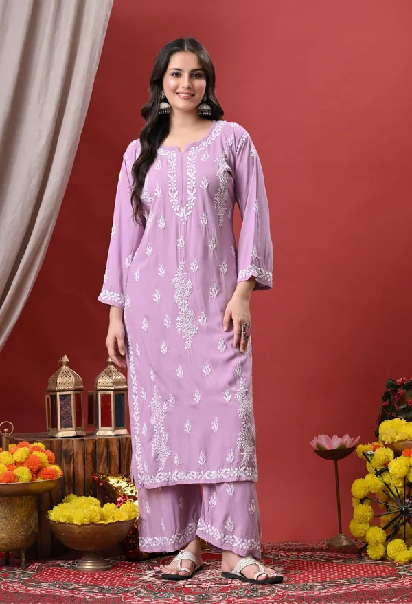 Syrish_Lavender_Hand_Embroidered_Chikankari_Rayon_Kurta_Palazzo_Set