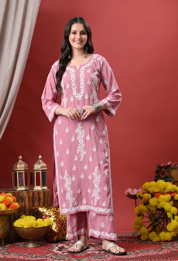 Syrish_Onion_Pink_Hand_Embroidered_Chikankari_Rayon_Kurta_Palazzo_Set