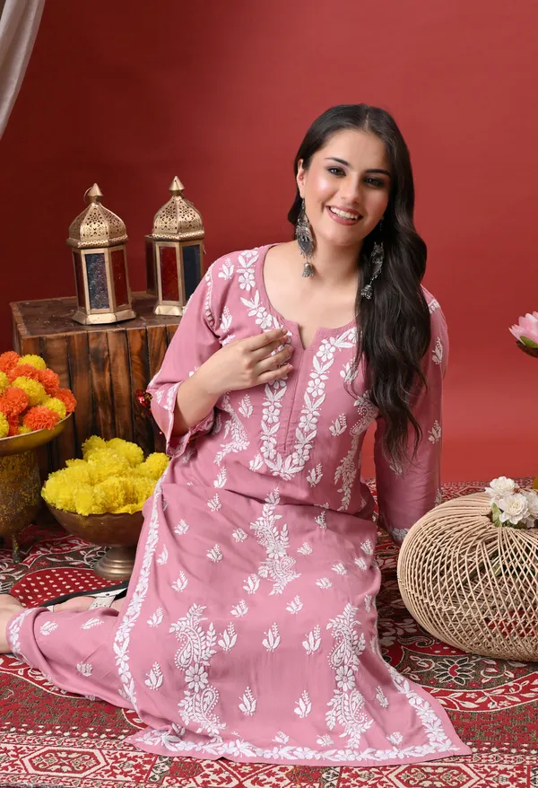 Syrish_Onion_Pink_Hand_Embroidered_Chikankari_Rayon_Kurta_Palazzo_Set