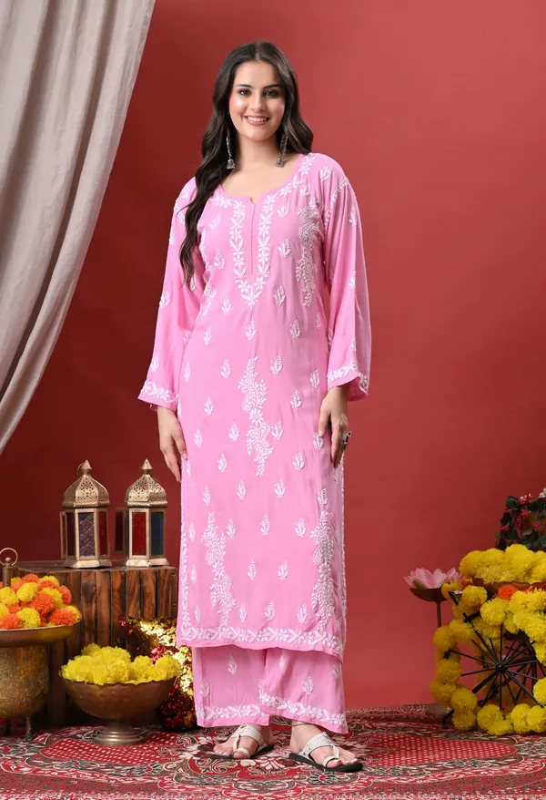 Syrish_Pink_Hand_Embroidered_Chikankari_Rayon_Kurta_Palazzo_Set