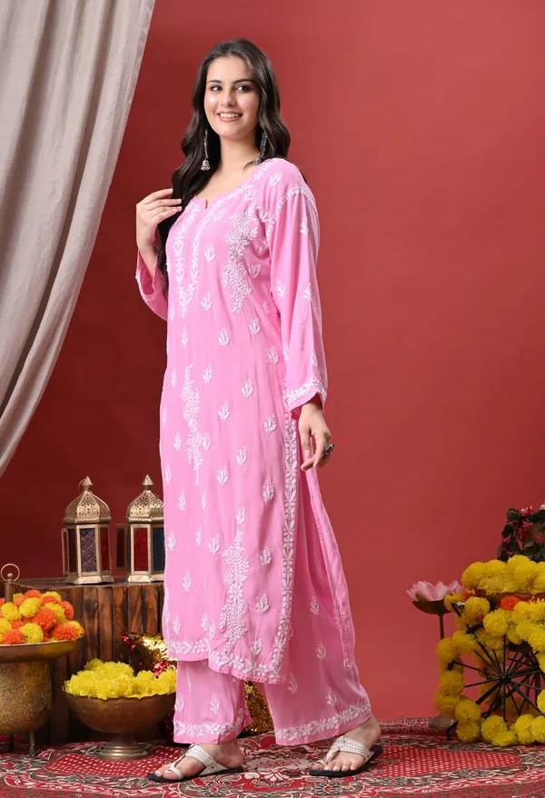 Syrish_Pink_Hand_Embroidered_Chikankari_Rayon_Kurta_Palazzo_Set