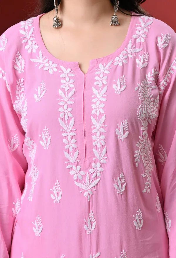 Syrish_Pink_Hand_Embroidered_Chikankari_Rayon_Kurta_Palazzo_Set