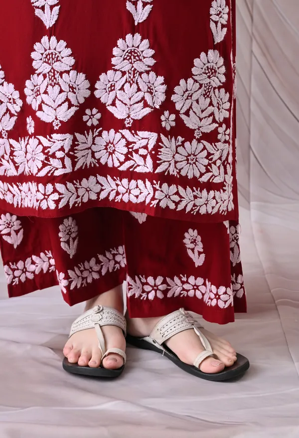 Syrish_Maroon_Hand_Embroidered_Chikankari_Rayon_Kurta_Palazzo_Set