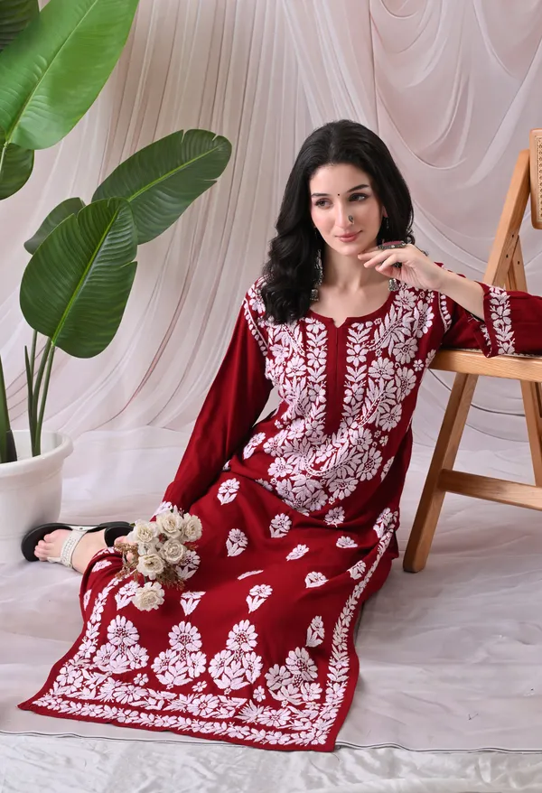 Syrish_Maroon_Hand_Embroidered_Chikankari_Rayon_Kurta_Palazzo_Set