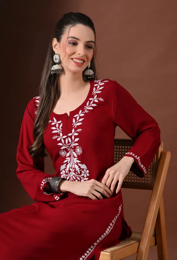Hand-embroidered_Lucknowi_Chikankari_Kurta_Plazo_Set_�Maroon