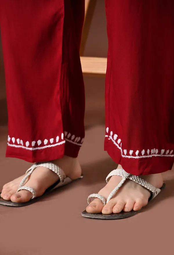 Hand-embroidered_Lucknowi_Chikankari_Kurta_Plazo_Set_�Maroon
