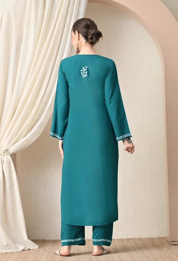 Hand-embroidered_Lucknowi_Chikankari_Kurta_Plazo_Set_�Teal_Green