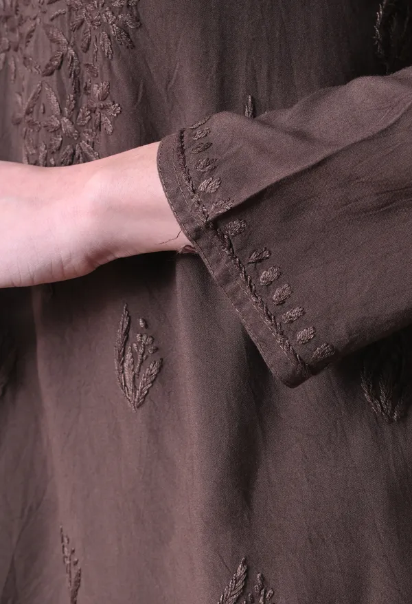 Chocolate_Brown_Rayon_Chikankari_Short_Kurta