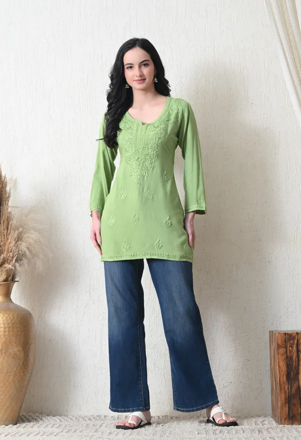 Green_Rayon_Chikankari_Short_Kurta